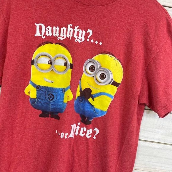 Despicable ME Men's Short Sleeve Red Shirt " Naughty or Nice " Size SMALL - Picture 2 of 5
